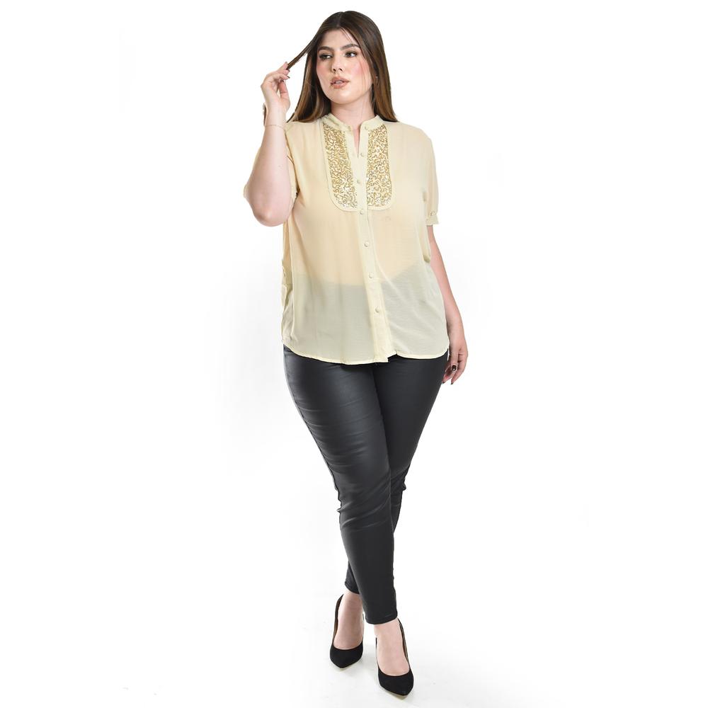 Foto 5 pulgar | Blusa Transparente Con Lentejuela Roman Fashion /tallas Extras, 8033 (dorado) Beige