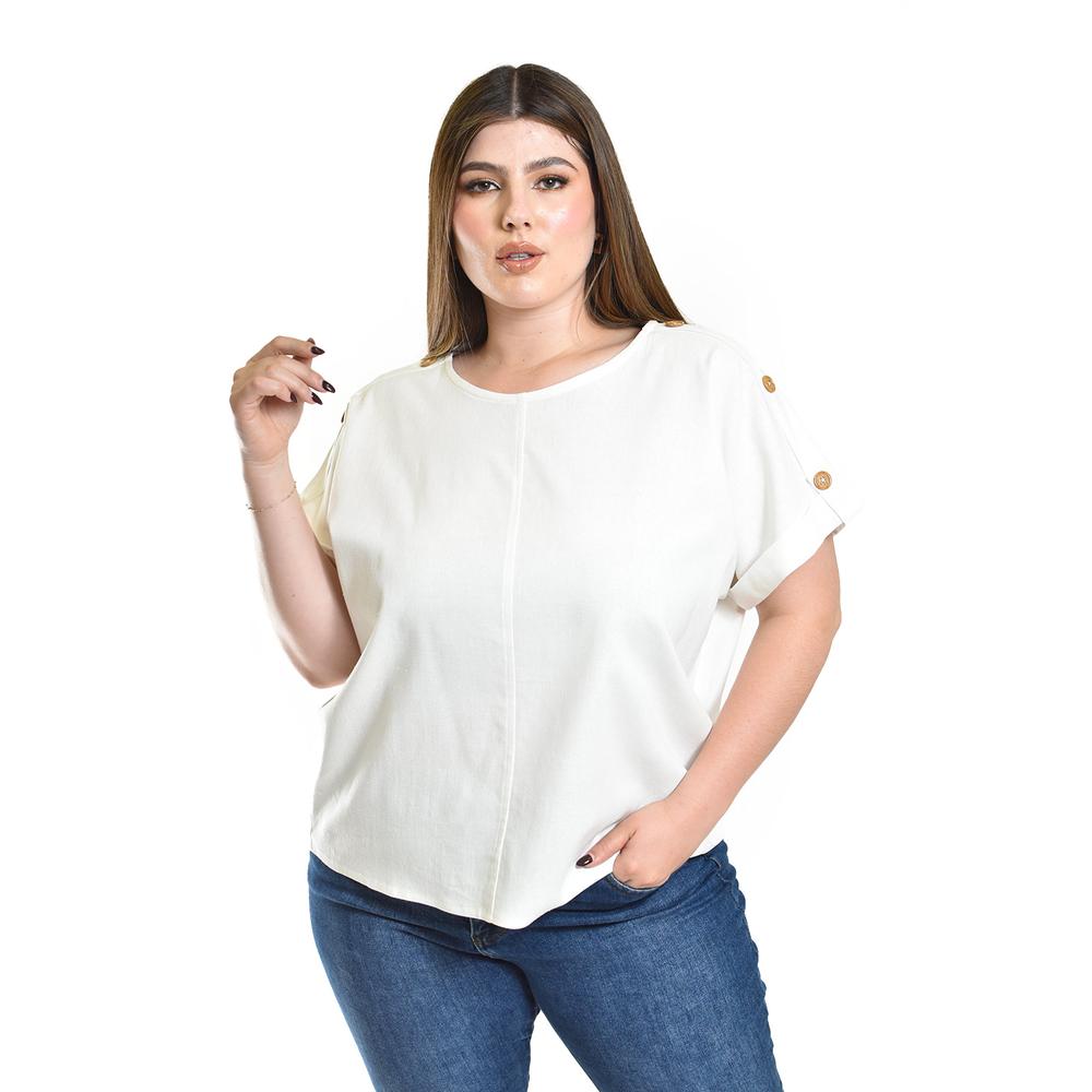 Blusa De Lino Con Botones Roman Fashion / Tallas Extras, 0320 (blanco) Blanco