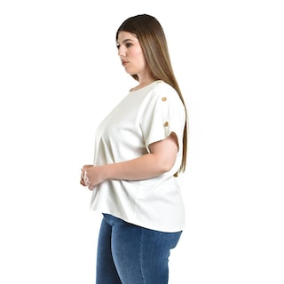 Foto 2 | Blusa De Lino Con Botones Roman Fashion / Tallas Extras, 0320 (blanco) Blanco