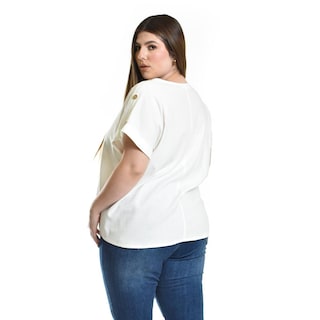 Foto 3 | Blusa De Lino Con Botones Roman Fashion / Tallas Extras, 0320 (blanco) Blanco