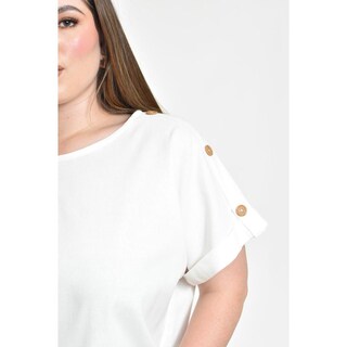 Foto 4 | Blusa De Lino Con Botones Roman Fashion / Tallas Extras, 0320 (blanco) Blanco