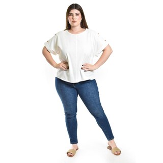 Foto 5 | Blusa De Lino Con Botones Roman Fashion / Tallas Extras, 0320 (blanco) Blanco