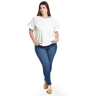 Foto 6 | Blusa De Lino Con Botones Roman Fashion / Tallas Extras, 0320 (blanco) Blanco