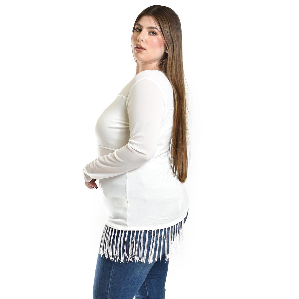Foto 2 | Blusa Con Flecos Y Manga Transparente Roman Fashion /tallas Extras, 163 (blanco) Blanco
