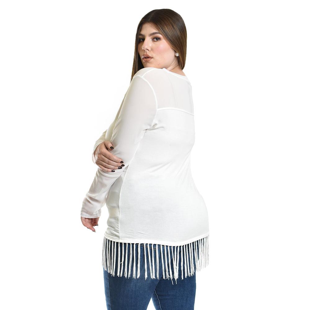 Foto 3 | Blusa Con Flecos Y Manga Transparente Roman Fashion /tallas Extras, 163 (blanco) Blanco