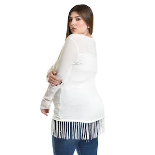 Foto 3 | Blusa Con Flecos Y Manga Transparente Roman Fashion /tallas Extras, 163 (blanco) Blanco