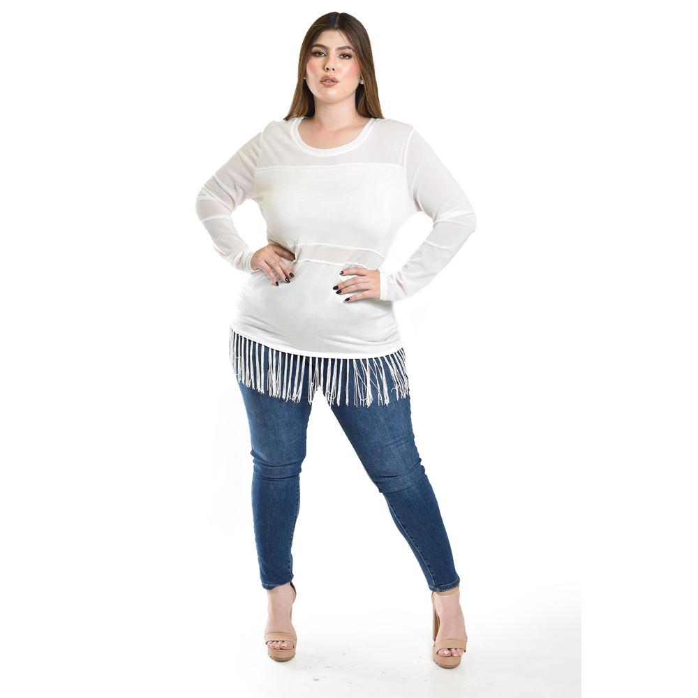 Foto 5 pulgar | Blusa Con Flecos Y Manga Transparente Roman Fashion /tallas Extras, 163 (blanco) Blanco