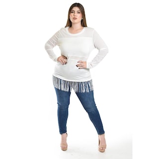 Foto 4 | Blusa Con Flecos Y Manga Transparente Roman Fashion /tallas Extras, 163 (blanco) Blanco