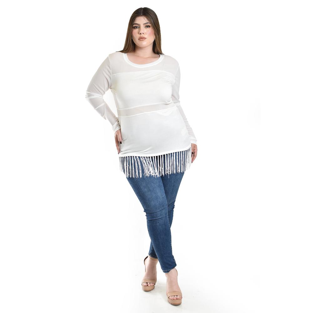 Foto 6 pulgar | Blusa Con Flecos Y Manga Transparente Roman Fashion /tallas Extras, 163 (blanco) Blanco