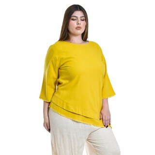 Foto 2 | Blusa De Lino Corte Asimetrico Roman Fashion / Tallas Extras, 0340 (mostaza) Amarillo