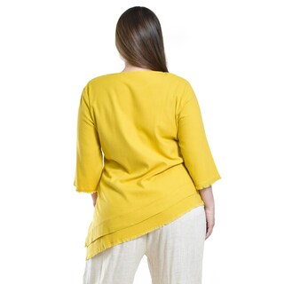 Foto 3 | Blusa De Lino Corte Asimetrico Roman Fashion / Tallas Extras, 0340 (mostaza) Amarillo