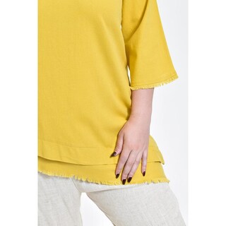 Foto 4 | Blusa De Lino Corte Asimetrico Roman Fashion / Tallas Extras, 0340 (mostaza) Amarillo