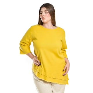 Foto 5 | Blusa De Lino Corte Asimetrico Roman Fashion / Tallas Extras, 0340 (mostaza) Amarillo