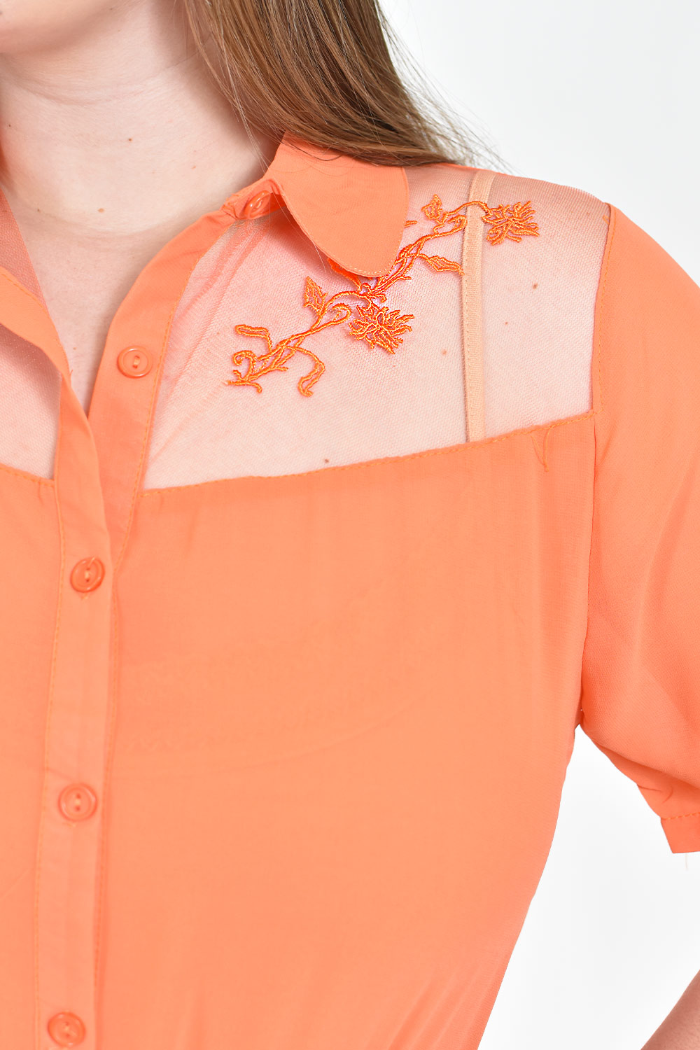 Foto 5 pulgar | Blusa Con Trasparencias Y Bordado Roman Fashion /tallas Extras, 8039 (naranja) Naranja