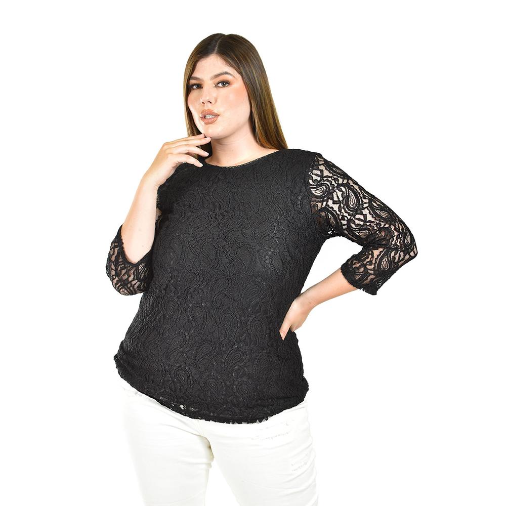 Blusa De Encaje Roman Fashion /tallas Extras, 1-201n (negro) Negro