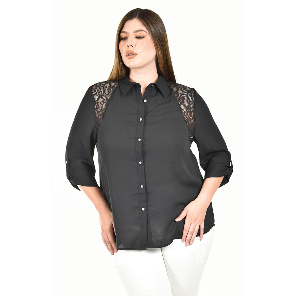 Blusa Con Detalles De Encaje Roman Fashion /tallas Extras, 1401 (negro) Negro