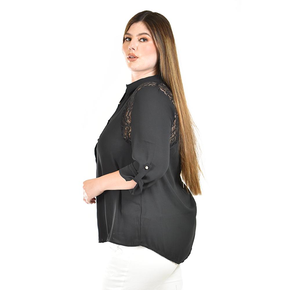 Foto 3 pulgar | Blusa Con Detalles De Encaje Roman Fashion /tallas Extras, 1401 (negro) Negro