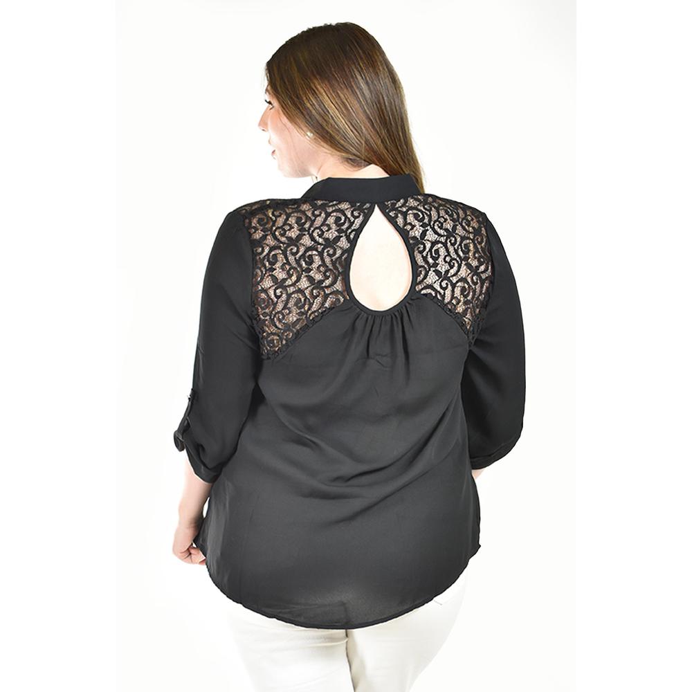 Foto 4 pulgar | Blusa Con Detalles De Encaje Roman Fashion /tallas Extras, 1401 (negro) Negro