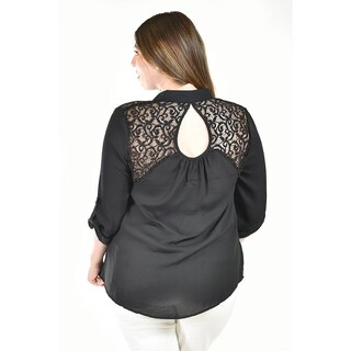 Foto 3 | Blusa Con Detalles De Encaje Roman Fashion /tallas Extras, 1401 (negro) Negro