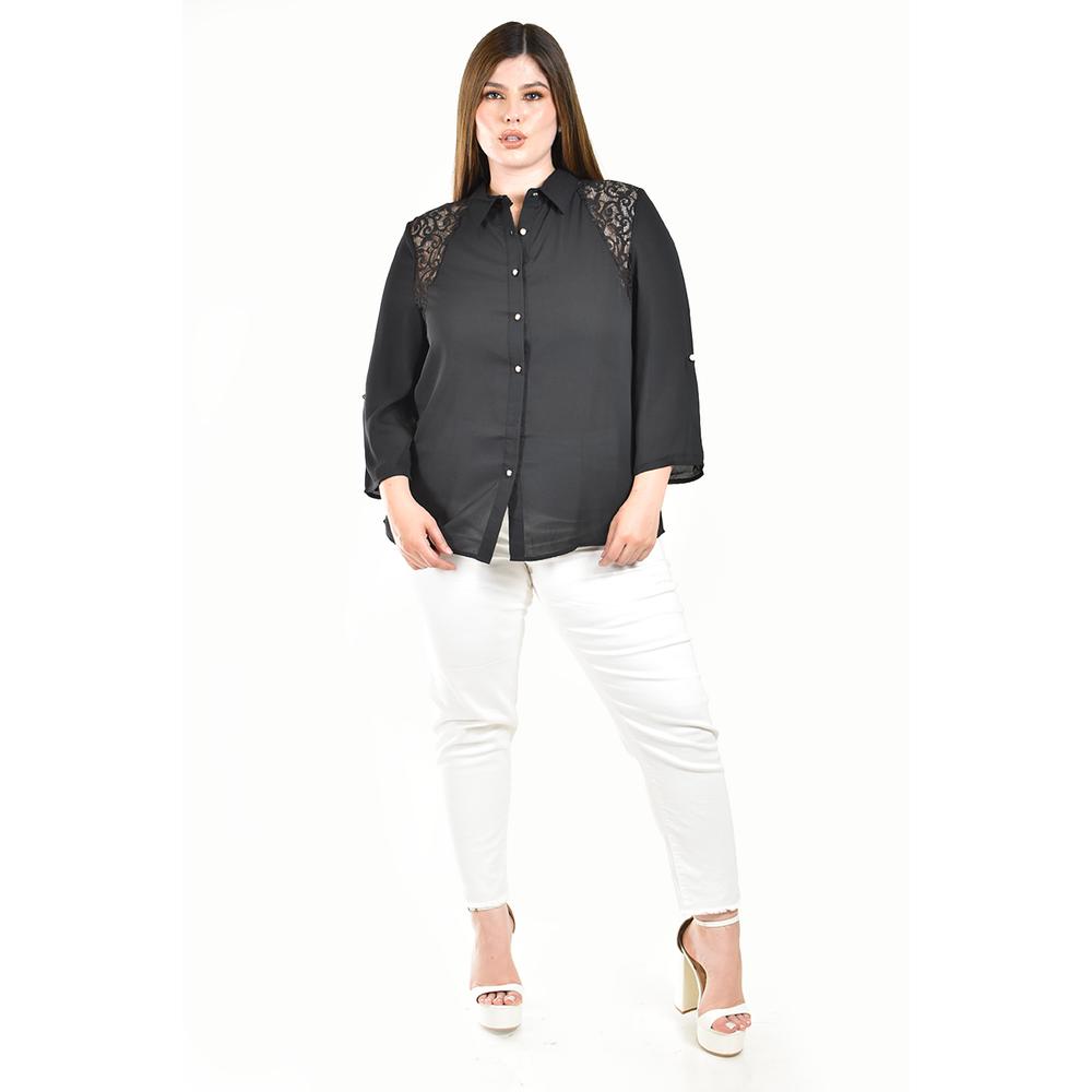 Foto 5 pulgar | Blusa Con Detalles De Encaje Roman Fashion /tallas Extras, 1401 (negro) Negro