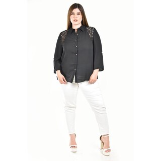 Foto 4 | Blusa Con Detalles De Encaje Roman Fashion /tallas Extras, 1401 (negro) Negro