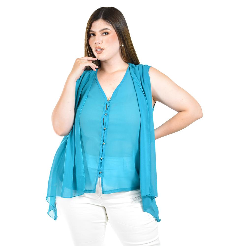 Blusa Sin Manga Estilo Chaleco Roman Fashion / Tallas Extras, 4053 (azul Claro) Azul