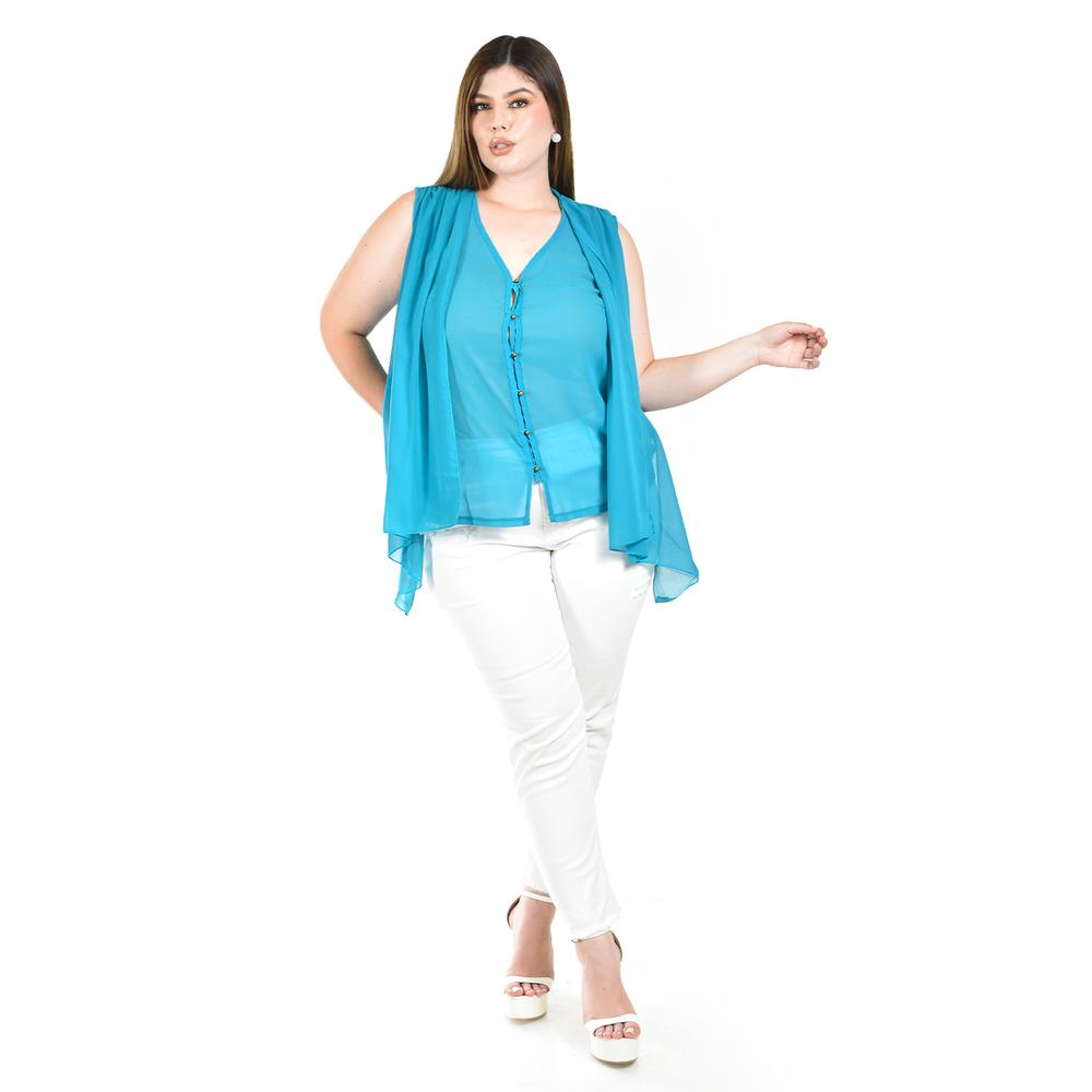 Foto 4 | Blusa Sin Manga Estilo Chaleco Roman Fashion / Tallas Extras, 4053 (azul Claro) Azul
