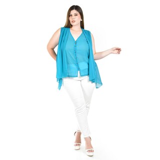 Foto 4 | Blusa Sin Manga Estilo Chaleco Roman Fashion / Tallas Extras, 4053 (azul Claro) Azul