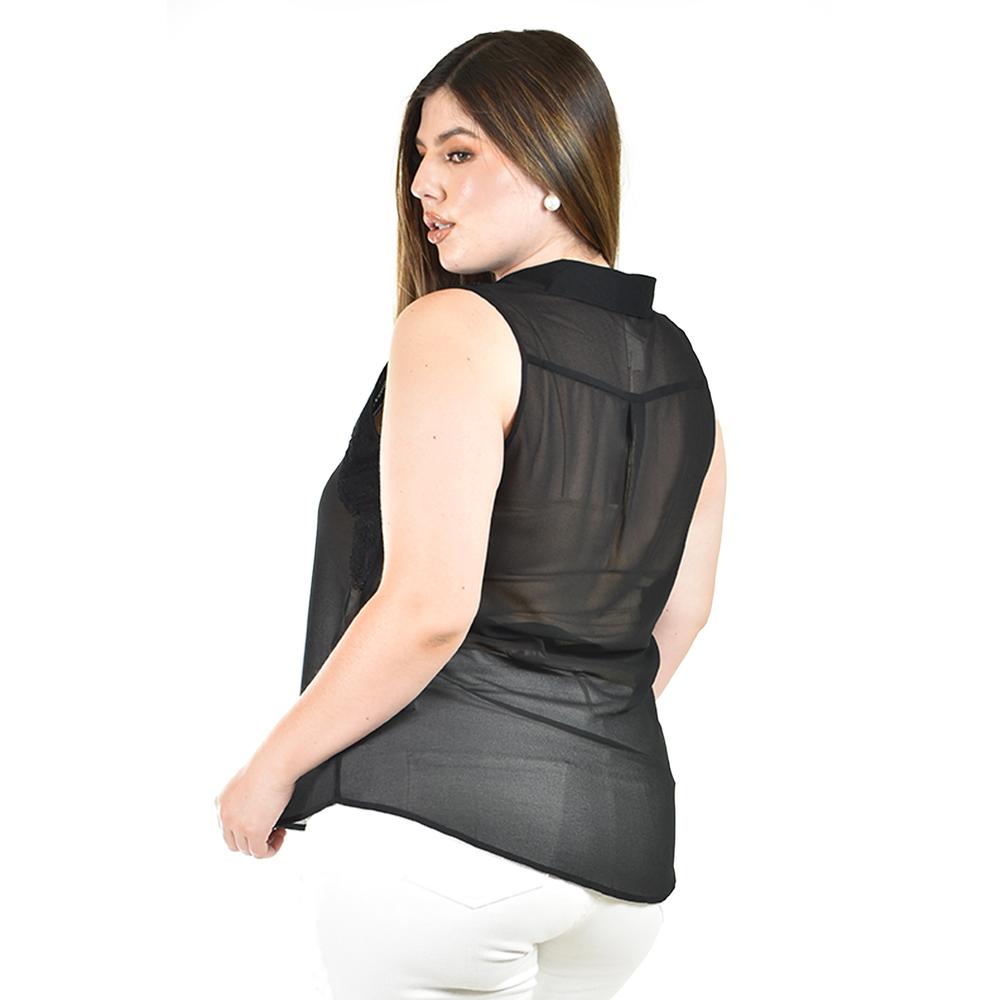 Foto 4 pulgar | Blusa Sin Manga Con Encaje Roman Fashion /tallas Extras, 201 (negro) Negro