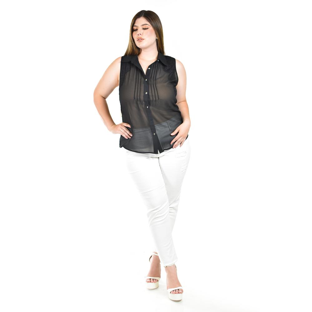 Foto 5 pulgar | Blusa Sin Manga Con Encaje Roman Fashion /tallas Extras, 201 (negro) Negro