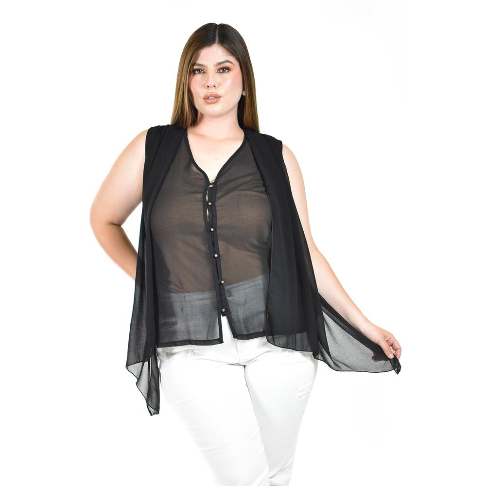 Blusa Sin Manga Estilo Chaleco Roman Fashion / Tallas Extras, 4053 (negro) Negro