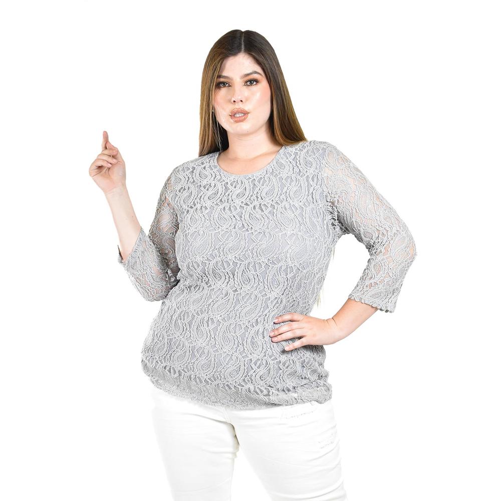 Blusa De Encaje Roman Fashion /tallas Extras, 1-201n (gris) Gris