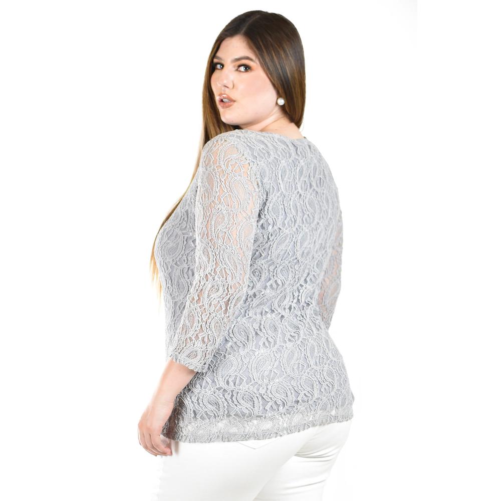 Foto 4 pulgar | Blusa De Encaje Roman Fashion /tallas Extras, 1-201n (gris) Gris