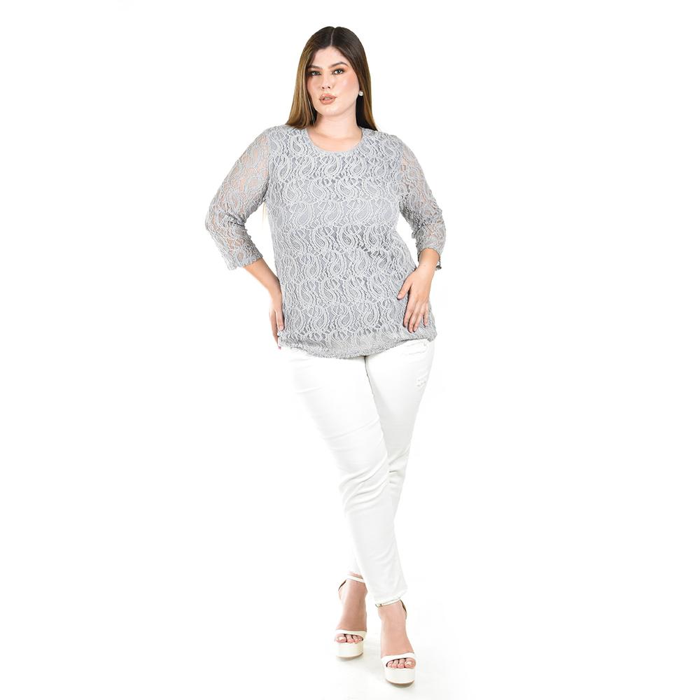 Foto 5 pulgar | Blusa De Encaje Roman Fashion /tallas Extras, 1-201n (gris) Gris