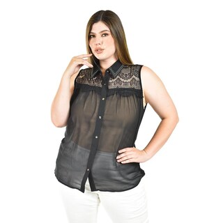 Foto 1 | Blusa Transparente Con Detalles De Encaje Roman Fashion /tallas Extras, 202 (negro) Negro