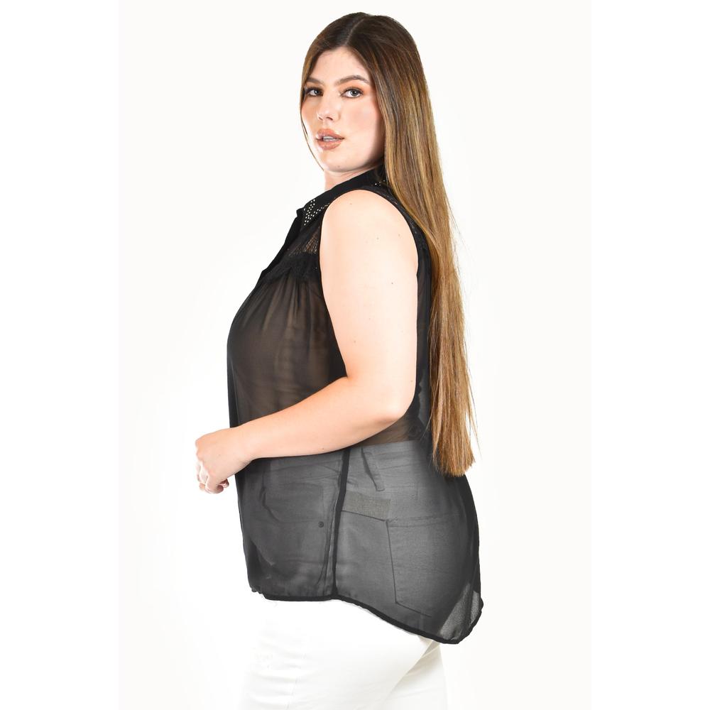 Foto 2 | Blusa Transparente Con Detalles De Encaje Roman Fashion /tallas Extras, 202 (negro) Negro
