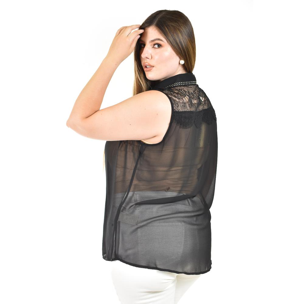 Foto 4 pulgar | Blusa Transparente Con Detalles De Encaje Roman Fashion /tallas Extras, 202 (negro) Negro