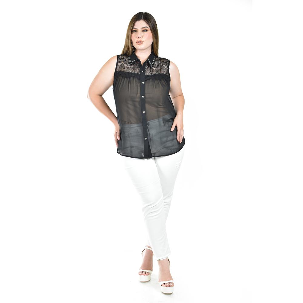Foto 4 | Blusa Transparente Con Detalles De Encaje Roman Fashion /tallas Extras, 202 (negro) Negro
