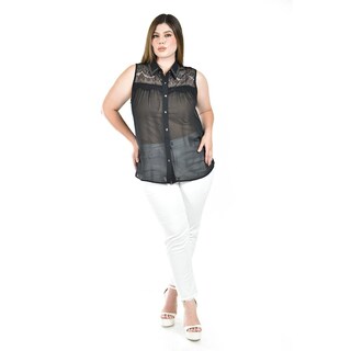 Foto 4 | Blusa Transparente Con Detalles De Encaje Roman Fashion /tallas Extras, 202 (negro) Negro