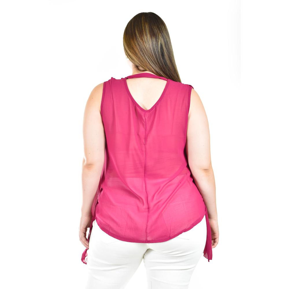Foto 4 pulgar | Blusa Sin Manga Estilo Chaleco Roman Fashion / Tallas Extras, 4053 (magenta) Fucsia Oscuro
