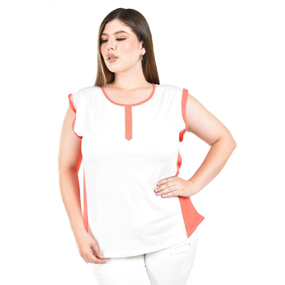 Foto 2 pulgar | Blusa Con Diseño Bicolor Roman Fashion /tallas Extras, 1406 (coral) Coral