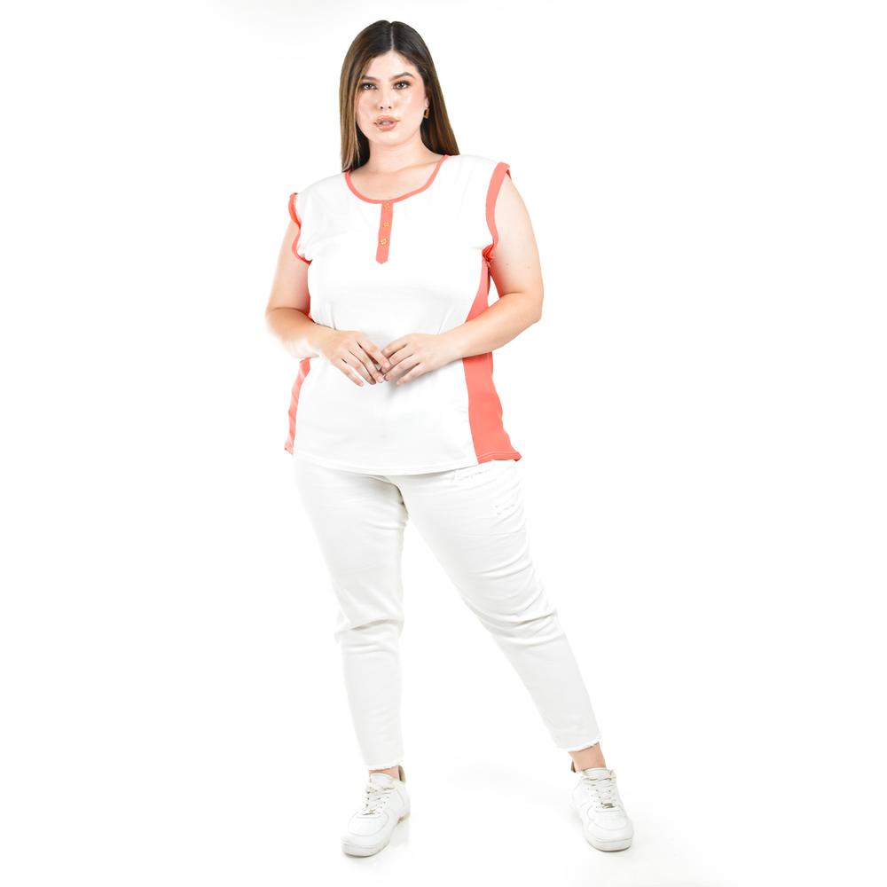Foto 4 | Blusa Con Diseño Bicolor Roman Fashion /tallas Extras, 1406 (coral) Coral
