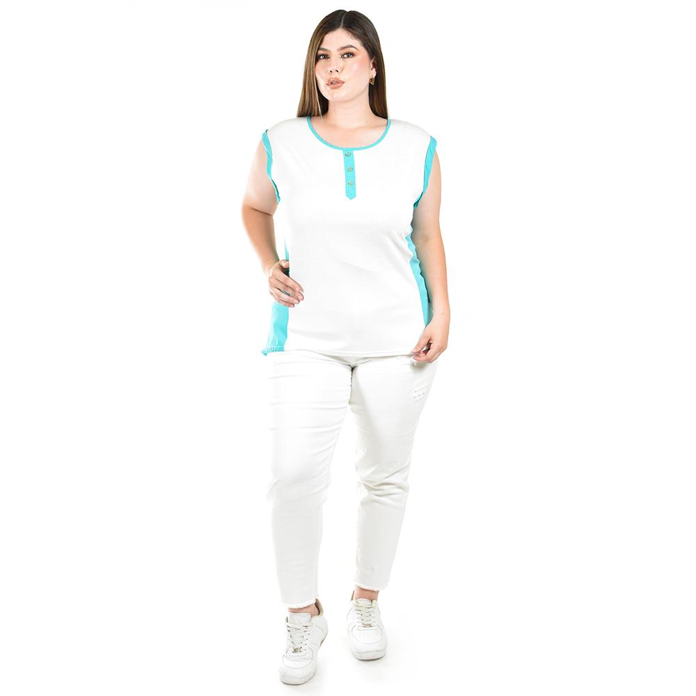 Foto 5 pulgar | Blusa Con Diseño Bicolor Roman Fashion /tallas Extras, 1406 (menta) Verde Claro