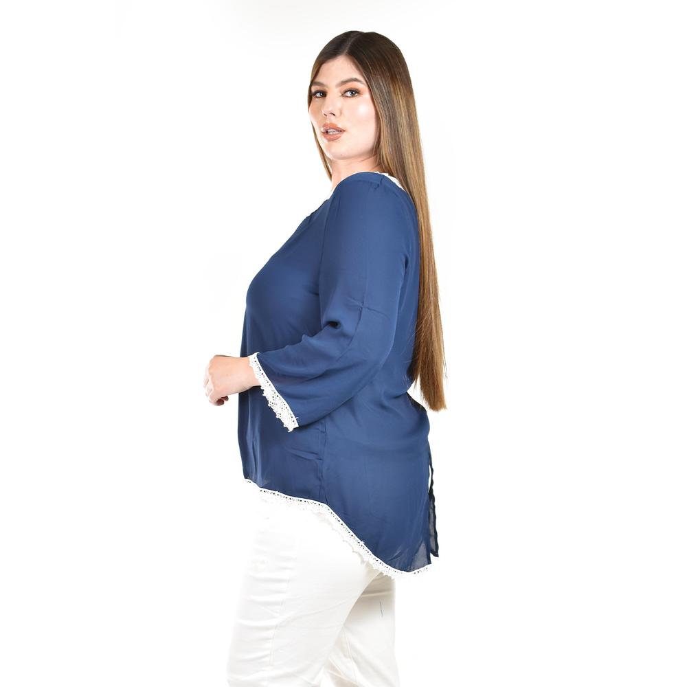 Foto 2 | Blusa Con Detalles De Encaje Roman Fashion /tallas Extras, 1503 (azul Marino) Azul Marino