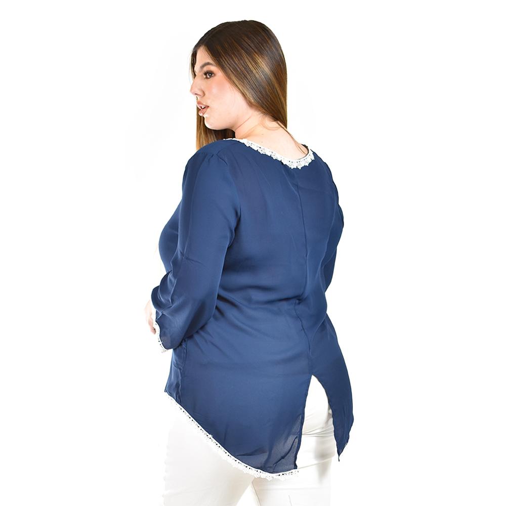 Foto 3 | Blusa Con Detalles De Encaje Roman Fashion /tallas Extras, 1503 (azul Marino) Azul Marino