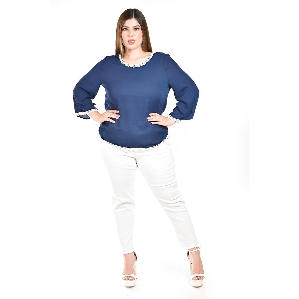 Foto 5 pulgar | Blusa Con Detalles De Encaje Roman Fashion /tallas Extras, 1503 (azul Marino) Azul Marino