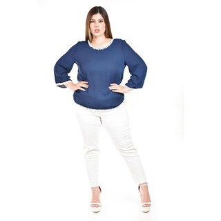 Foto 4 | Blusa Con Detalles De Encaje Roman Fashion /tallas Extras, 1503 (azul Marino) Azul Marino