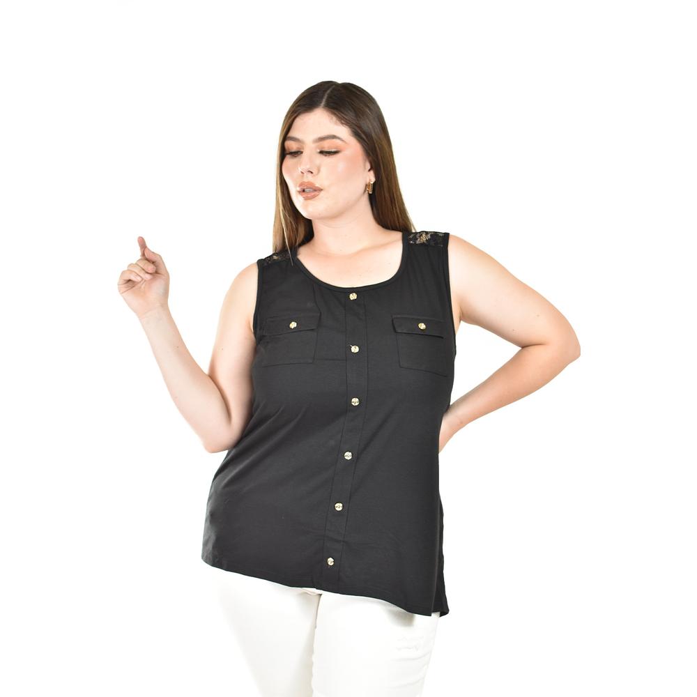 Foto 2 pulgar | Blusa Sin Manga Con Encanje Roman Fashion /tallas Extras, 708 (negro) Negro