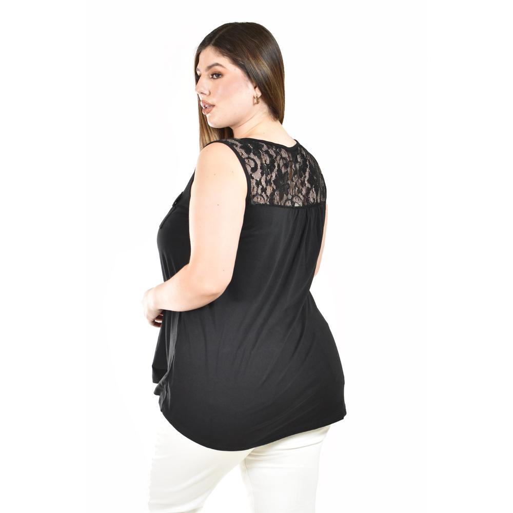 Foto 4 pulgar | Blusa Sin Manga Con Encanje Roman Fashion /tallas Extras, 708 (negro) Negro