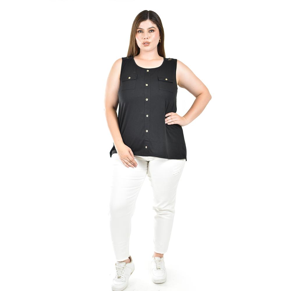 Foto 5 pulgar | Blusa Sin Manga Con Encanje Roman Fashion /tallas Extras, 708 (negro) Negro
